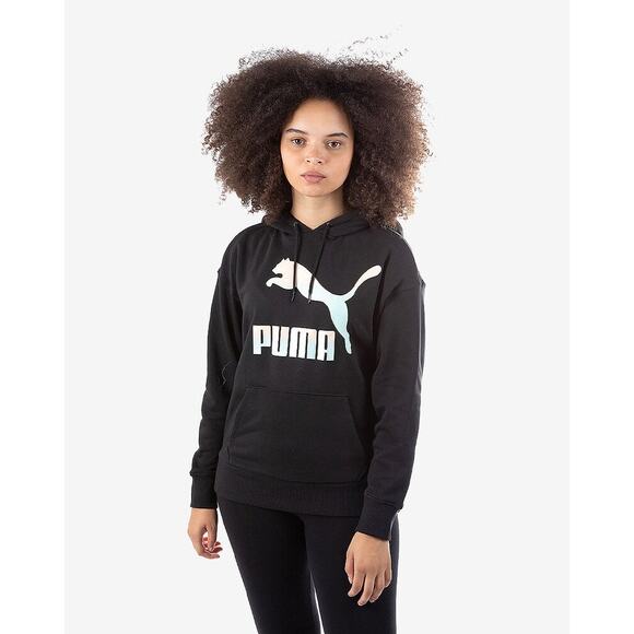 NEW Puma Classics Logo Hoodie Black Iridescent Women’s XL 531861-71 - Picture 2 of 6